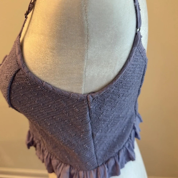 UO Janae Ruffle Lavender Cami Dot Embroidered Smocked Top - Picture 3 of 10